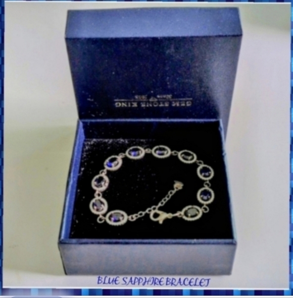 NIB Blue Sapphire Tennis Bracelet Set In Sterling Silver Gemstone King - Picture 5 of 14